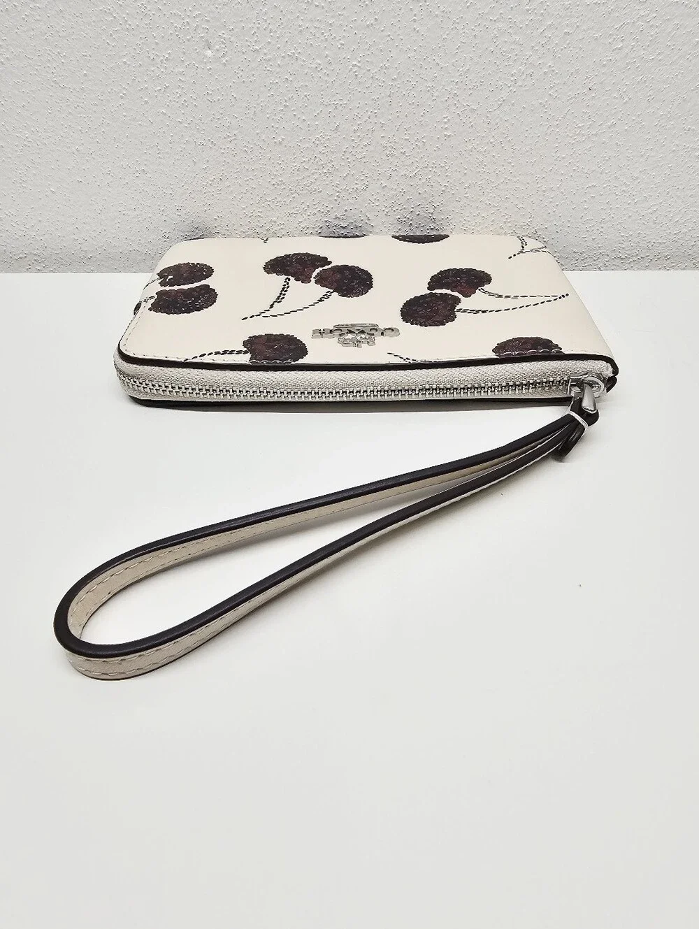 Coach Corner Zip Wristlet With Cherry Print Style CDF05